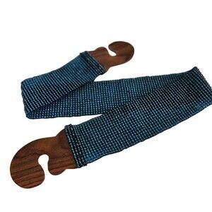 Vintage Wide Beaded Belt Teak‎ Buckle Gerda Lynggaard MCM BOHO BLUE